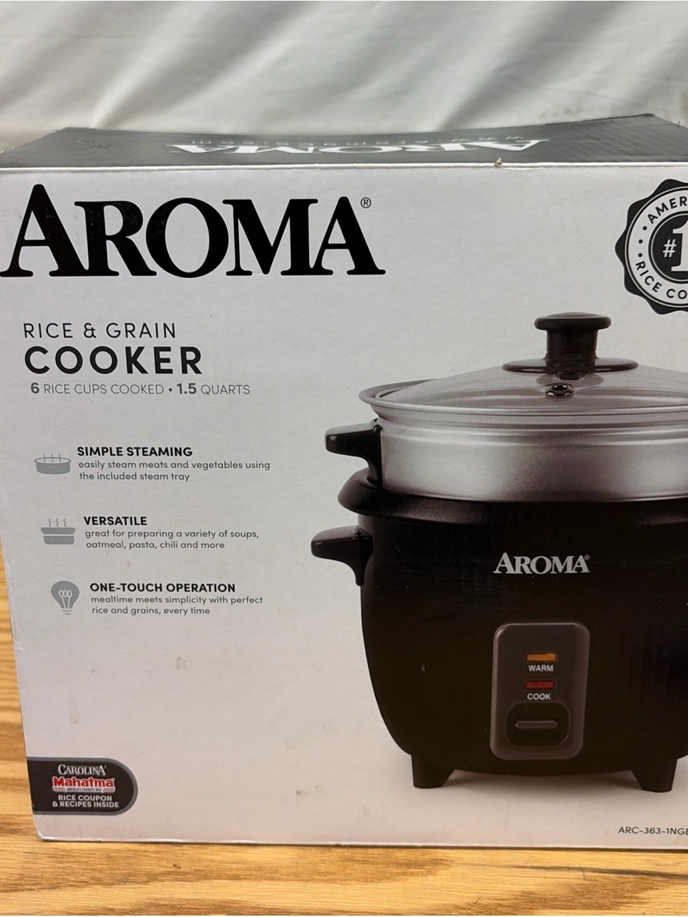 New, Aroma Housewares Rice Cooker Steamer ARC-363-1NGB 1.5 Quart / 6 Cups Cooked